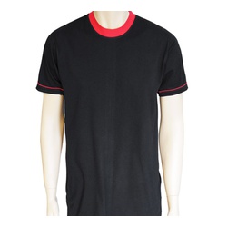 Contrast Neck Rib Black T Shirts